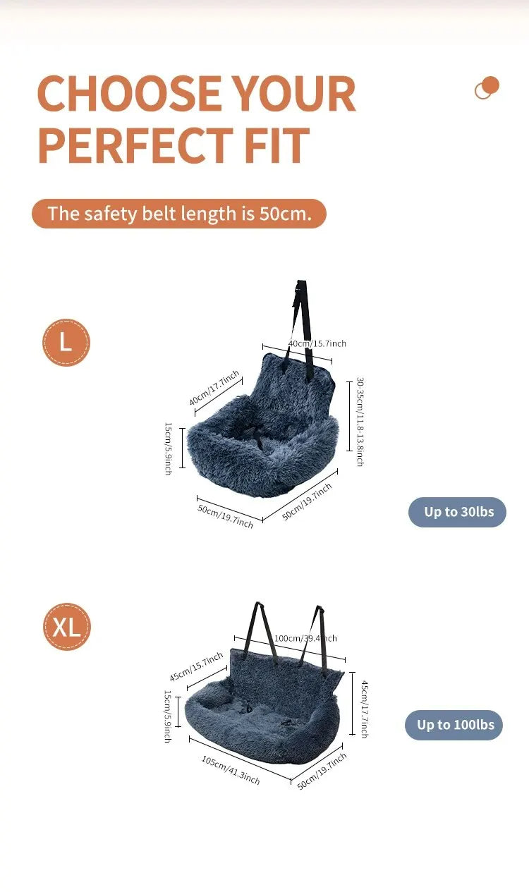 Pet Car Seat Dog Travel Multi-Functional Seat, Warm Plush Pet Booster Seat Travel Dog Car Bed with Storage Pocket and Clip-On Safety Leash Comfortable Dogs Car Seat - Delicate Leather