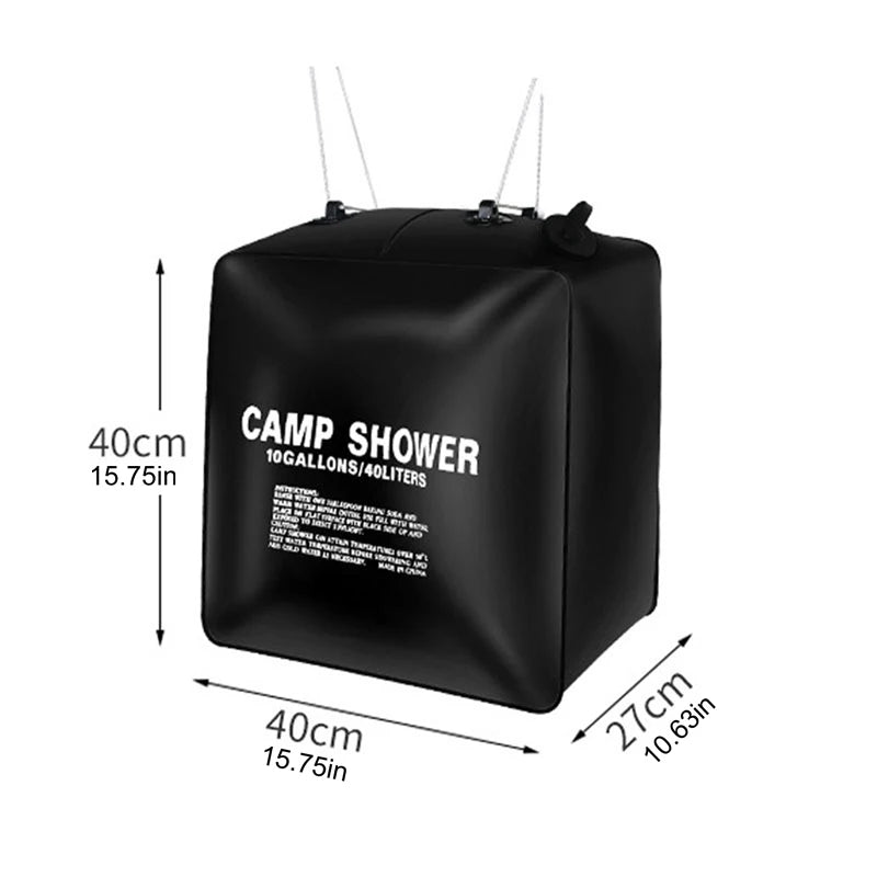 40L Solar Power Fast Heating Camping Shower Bag: Portable Water Storage Bag for Camping, Fishing, Hiking, and Bathing, Includes Shower Head for Convenient Outdoor Use - Delicate Leather
