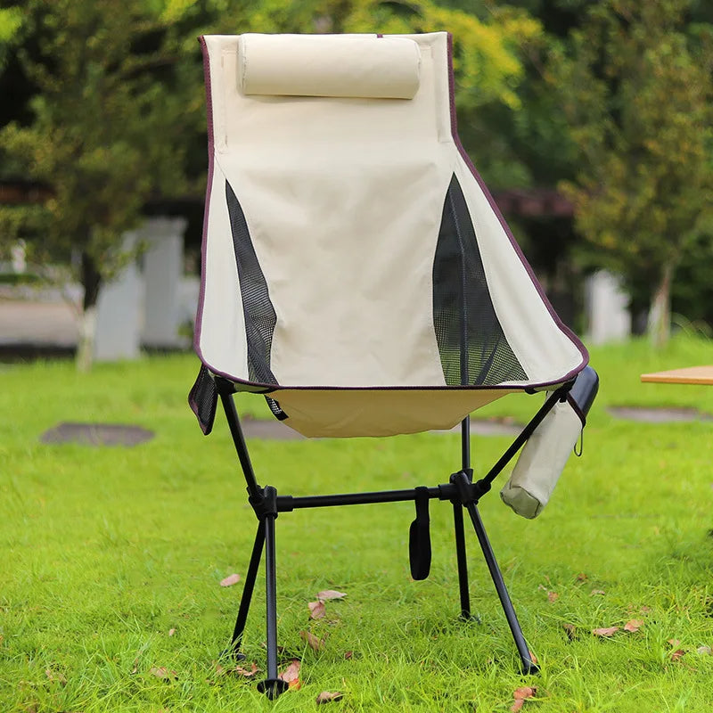 Outdoor Folding Moon Chairs: Ultralight Aluminum Alloy Chairs for Fishing, Picnics, BBQs, and Beach Camping, Portable and Leisurely Option for Outdoor Activities - Delicate Leather
