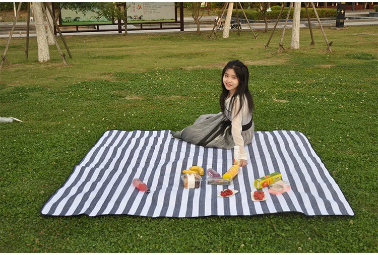 Waterproof Outdoor Picnic Mat Colorful Plaid Stripe Rectangular Sleeping Blanket Pad, Ideal for Camping, Beach Trips, and as a Living Room Carpet - Delicate Leather