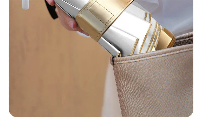 Manual Folding Umbrella with Fan & LED Lighting: Sunscreen UV-Proof Umbrella with USB Charging, Portable Cooling Mini Women Sunshade Umbrella for Outdoor Use - Delicate Leather