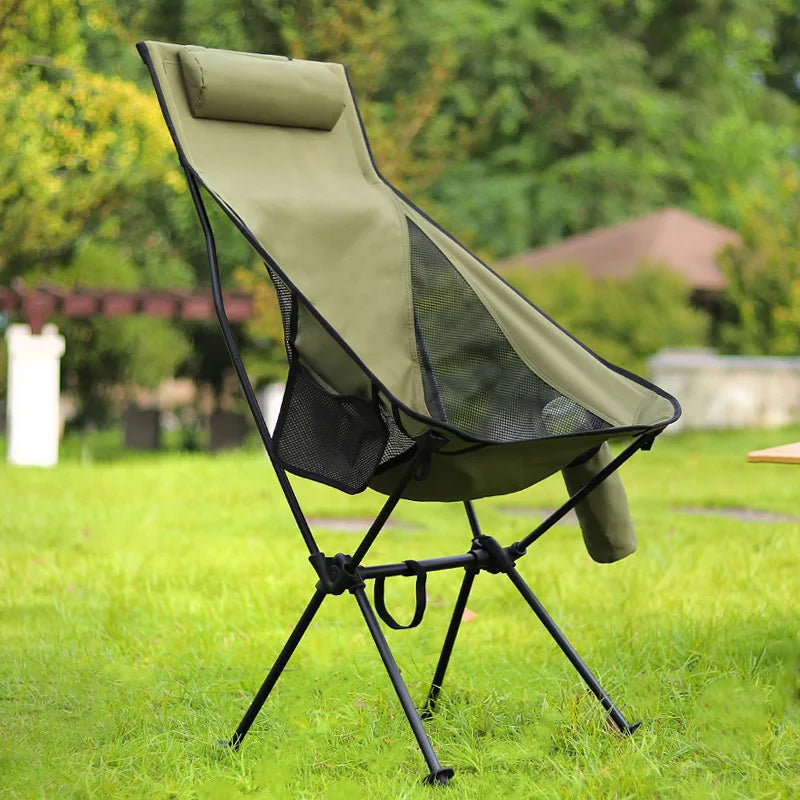 Outdoor Folding Moon Chairs: Ultralight Aluminum Alloy Chairs for Fishing, Picnics, BBQs, and Beach Camping, Portable and Leisurely Option for Outdoor Activities - Delicate Leather