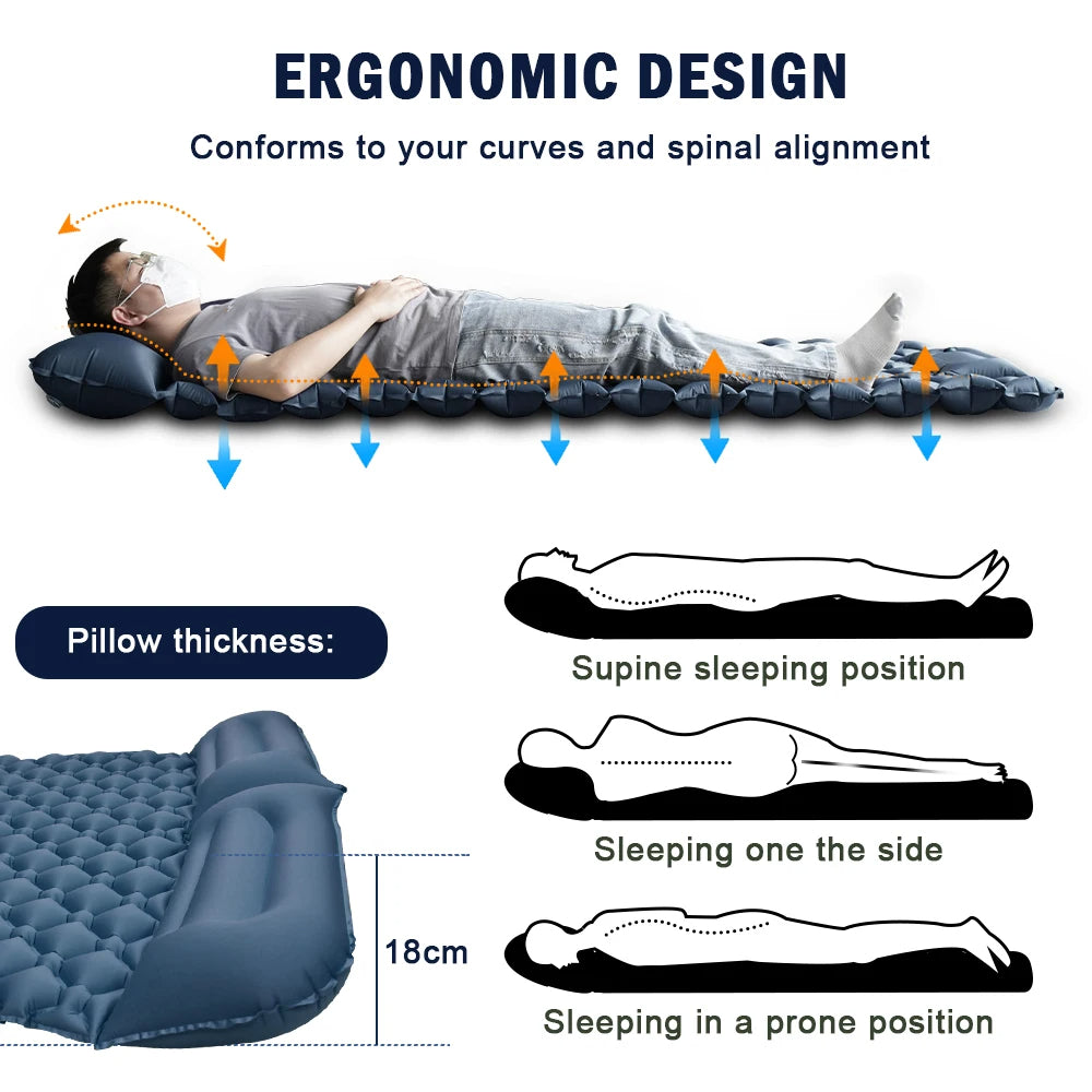 Inflatable Mattress for 2 Persons Outdoor Camping Mat with Air Pillow, Portable and Waterproof Backpacking Sleeping Pad