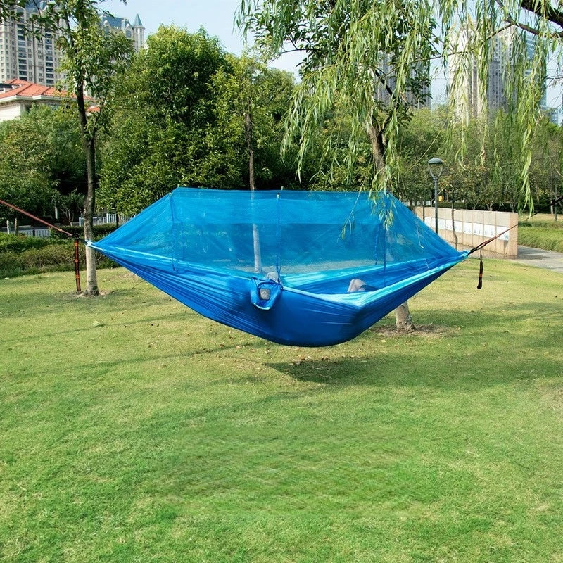 Double Mosquito Net Hammock: Plus Size Outdoor Anti-Mosquito Hammock with 300×200CM Umbrella Cloth, Nylon Anti-Rollover Design for Camping - Delicate Leather