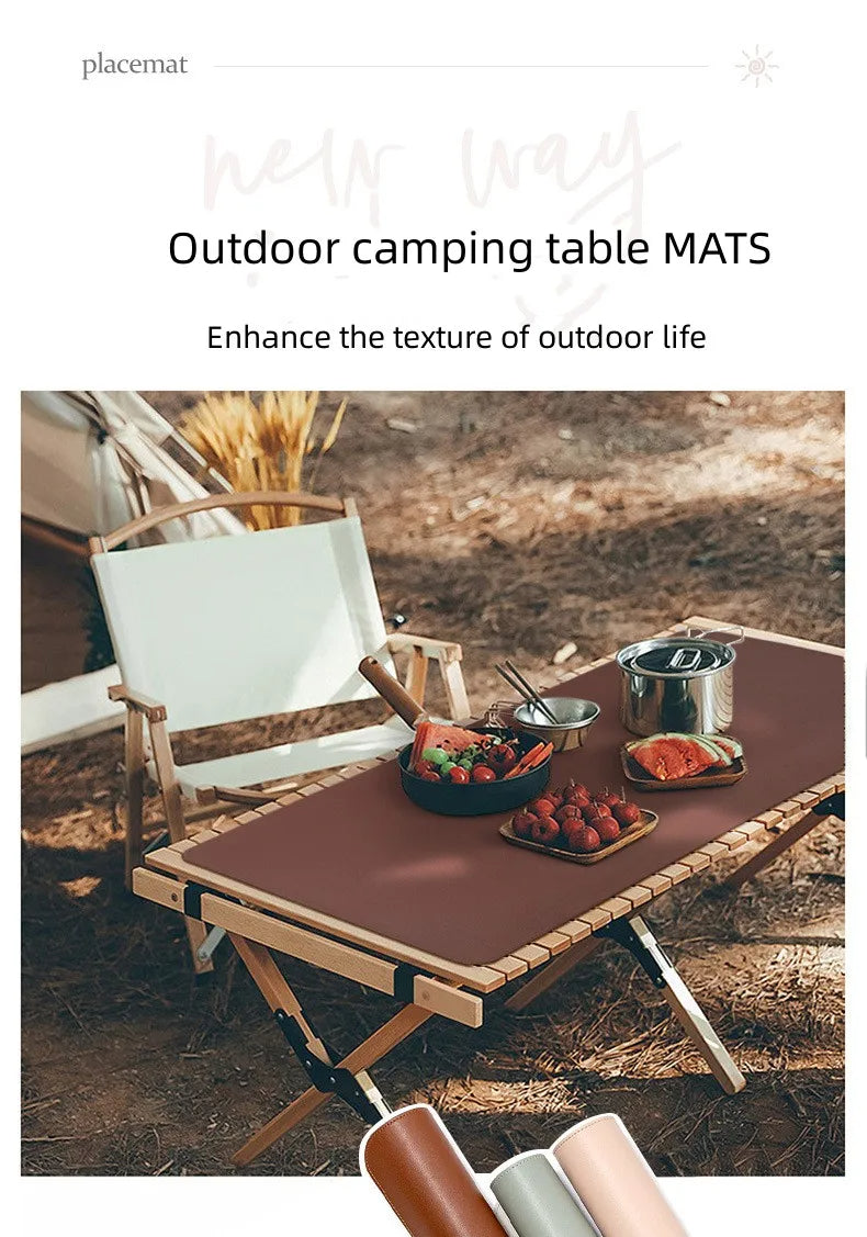Table Mat Camping Wood Roll Table Mat PU Leather Thicken Waterproof Heat-Resistant Wooden Desk Pad For Outdoor Picnic BBQ - Delicate Leather