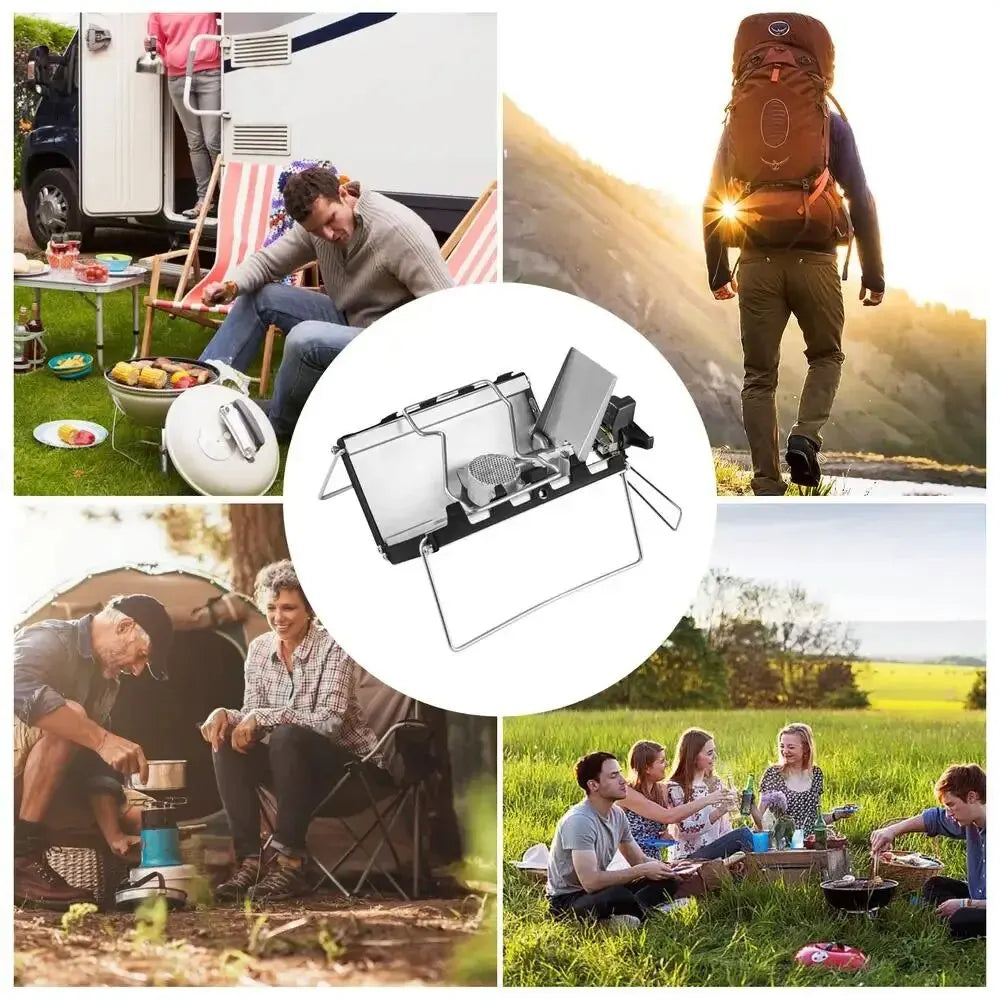 Folding Cassette Stove 2600W: Portable Outdoor Camping Gas Stove, Lightweight Picnic Travel Cooker with Windproof Design - Delicate Leather