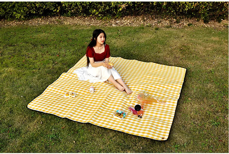 Waterproof Outdoor Picnic Mat Colorful Plaid Stripe Rectangular Sleeping Blanket Pad, Ideal for Camping, Beach Trips, and as a Living Room Carpet - Delicate Leather