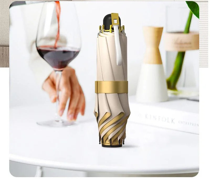 Manual Folding Umbrella with Fan & LED Lighting: Sunscreen UV-Proof Umbrella with USB Charging, Portable Cooling Mini Women Sunshade Umbrella for Outdoor Use - Delicate Leather