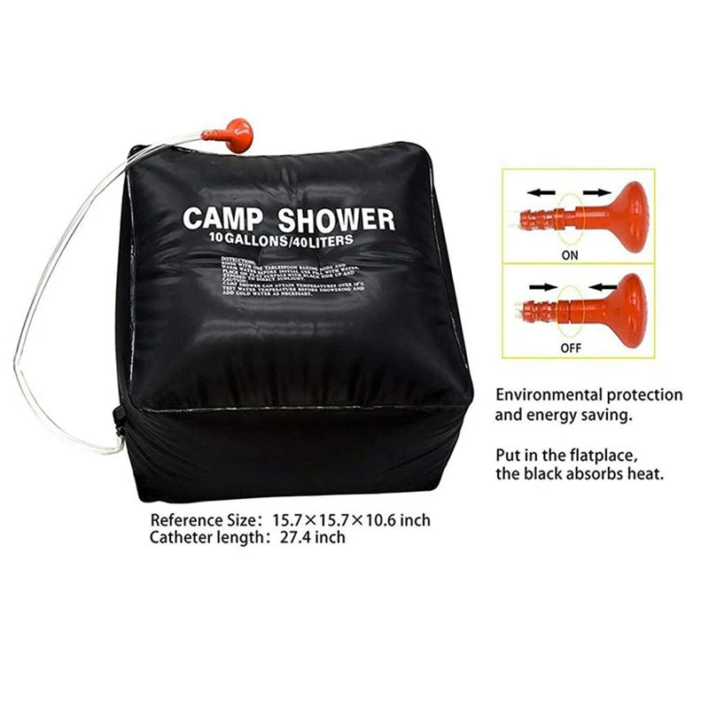 40L Solar Power Fast Heating Camping Shower Bag: Portable Water Storage Bag for Camping, Fishing, Hiking, and Bathing, Includes Shower Head for Convenient Outdoor Use - Delicate Leather