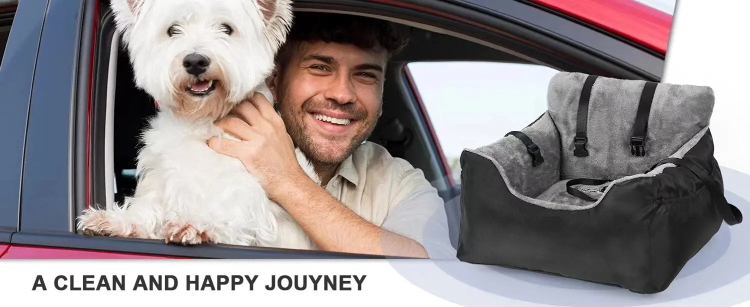 Dog Car Seat with Seat Belt Washable Dog Booster Seat for Small Dogs, Anti-Slip Travel Pet Car Bed for Front or Back Seat, Adjustable Safety Buckle, with Convenient Storage Pockets - Delicate Leather