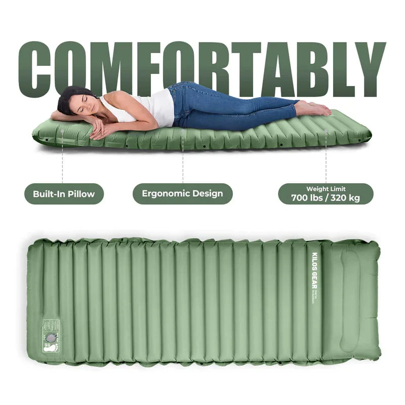 Outdoor Inflatable Air Mattress with Built-in Pillow Pump 10cm Thickness Ultralight Sleeping Pad, Splicing Mattress Ideal for Camping - Delicate Leather
