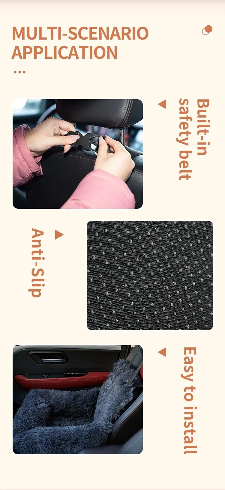 Pet Car Seat Dog Travel Multi-Functional Seat, Warm Plush Pet Booster Seat Travel Dog Car Bed with Storage Pocket and Clip-On Safety Leash Comfortable Dogs Car Seat - Delicate Leather