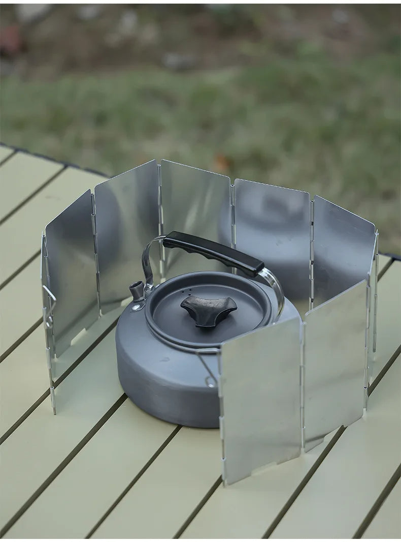 Folding Outdoor Stove Windscreen: Aluminum Camping Stove Windshield with Carrying Bag, Lightweight and Portable for Butane Burner Protection - Delicate Leather