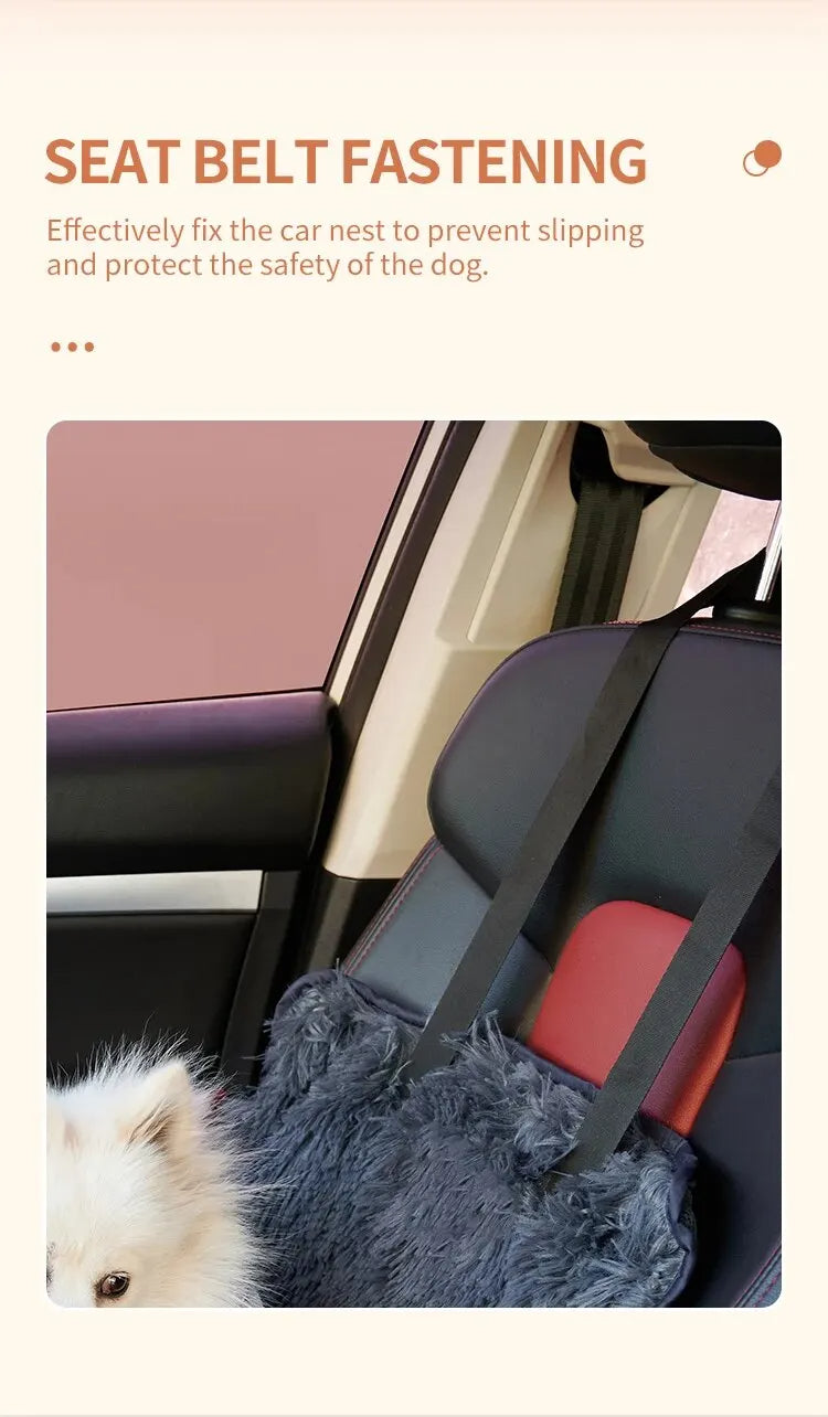 Pet Car Seat Dog Travel Multi-Functional Seat, Warm Plush Pet Booster Seat Travel Dog Car Bed with Storage Pocket and Clip-On Safety Leash Comfortable Dogs Car Seat - Delicate Leather