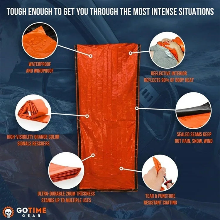 Portable Waterproof Emergency Survival Sleeping Bag: Essential Outdoor EDC Camping Gear, Thermal Sack First Aid Rescue Kit with Mylar Blanket - Delicate Leather