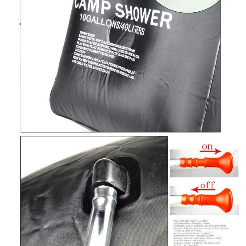 40L Solar Power Fast Heating Camping Shower Bag: Portable Water Storage Bag for Camping, Fishing, Hiking, and Bathing, Includes Shower Head for Convenient Outdoor Use - Delicate Leather