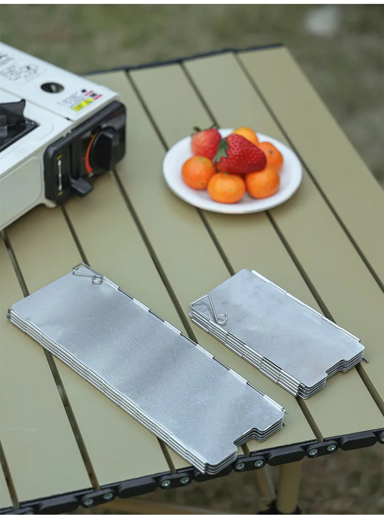 Folding Outdoor Stove Windscreen: Aluminum Camping Stove Windshield with Carrying Bag, Lightweight and Portable for Butane Burner Protection - Delicate Leather