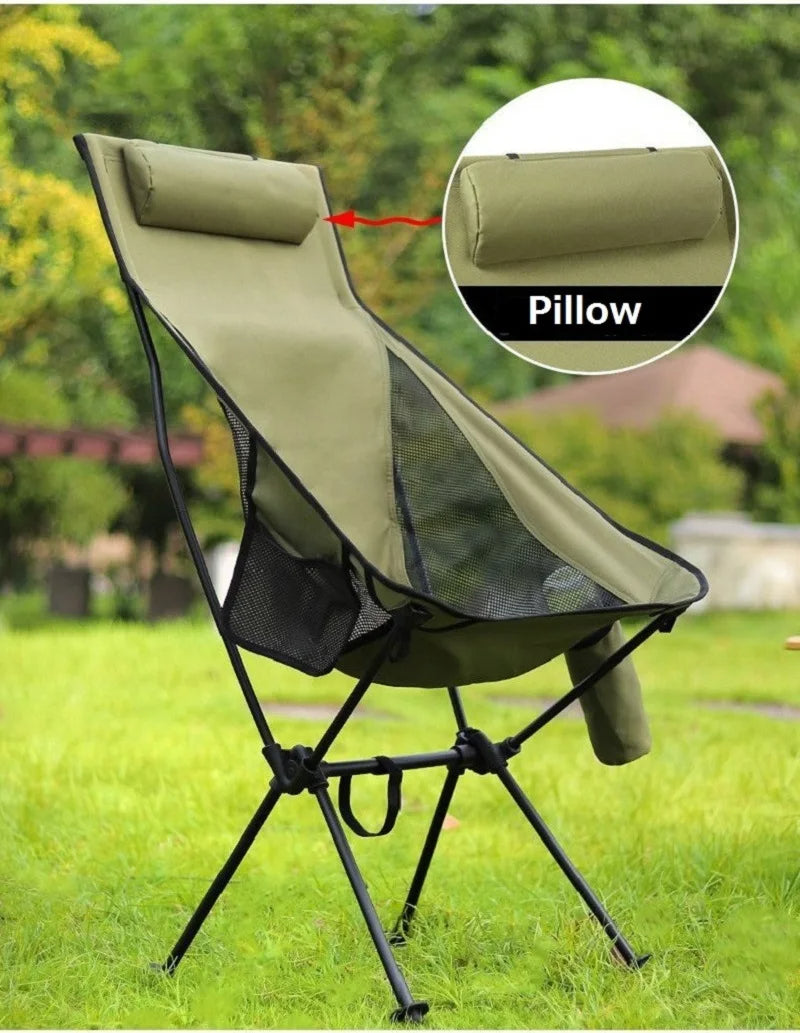 Outdoor Folding Moon Chairs: Ultralight Aluminum Alloy Chairs for Fishing, Picnics, BBQs, and Beach Camping, Portable and Leisurely Option for Outdoor Activities - Delicate Leather