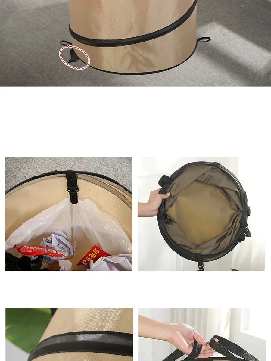 1pc Pop-up Trash Can, Collapsible Car Garbage Can, Car Trash Bag with Elastic Band Hanging, Car Waste Basket with Velcro