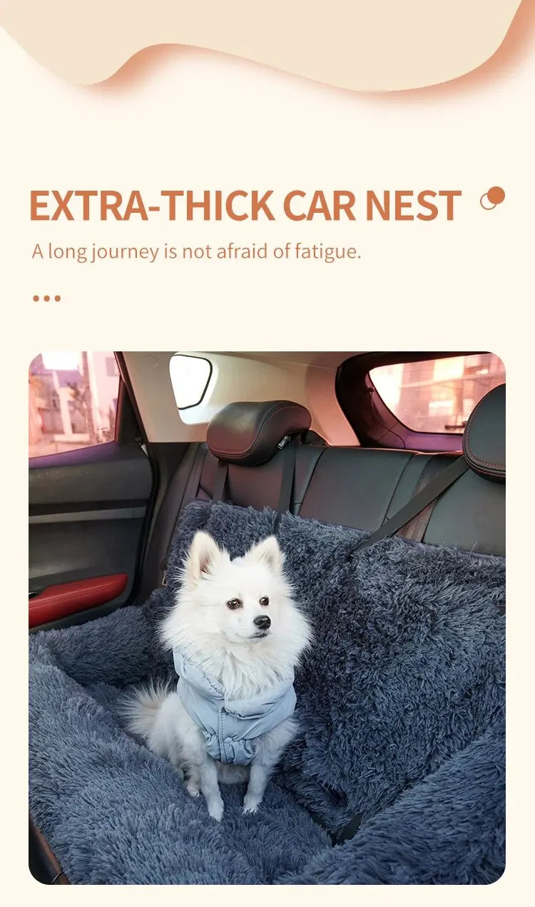 Pet Car Seat Dog Travel Multi-Functional Seat, Warm Plush Pet Booster Seat Travel Dog Car Bed with Storage Pocket and Clip-On Safety Leash Comfortable Dogs Car Seat - Delicate Leather