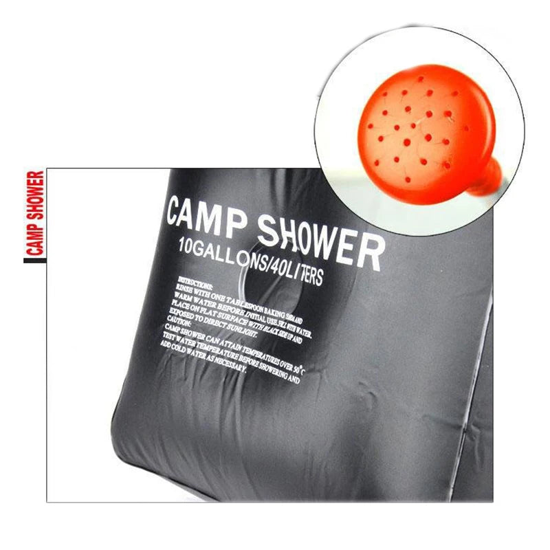 40L Solar Power Fast Heating Camping Shower Bag: Portable Water Storage Bag for Camping, Fishing, Hiking, and Bathing, Includes Shower Head for Convenient Outdoor Use - Delicate Leather