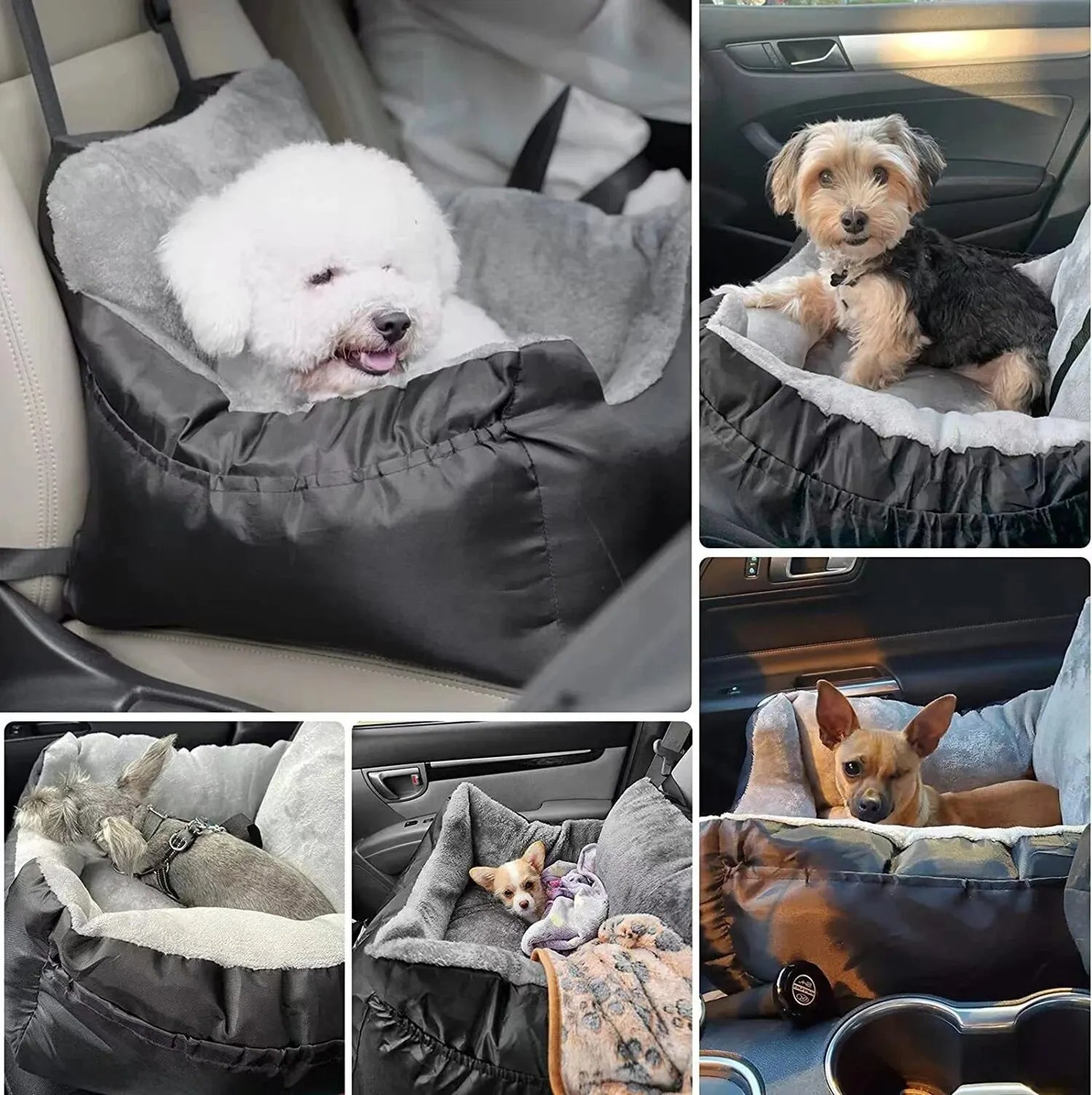 Dog Car Seat with Seat Belt Washable Dog Booster Seat for Small Dogs, Anti-Slip Travel Pet Car Bed for Front or Back Seat, Adjustable Safety Buckle, with Convenient Storage Pockets - Delicate Leather