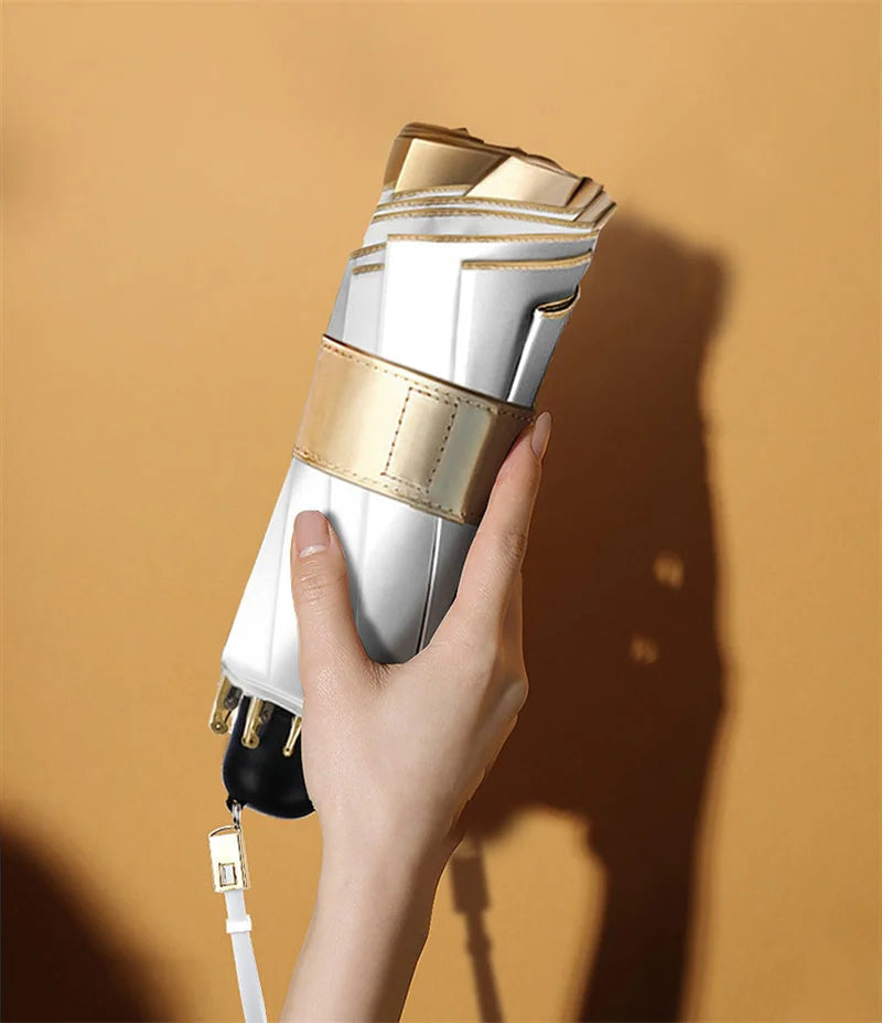 Manual Folding Umbrella with Fan & LED Lighting: Sunscreen UV-Proof Umbrella with USB Charging, Portable Cooling Mini Women Sunshade Umbrella for Outdoor Use - Delicate Leather