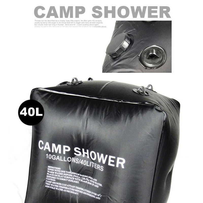 40L Solar Power Fast Heating Camping Shower Bag: Portable Water Storage Bag for Camping, Fishing, Hiking, and Bathing, Includes Shower Head for Convenient Outdoor Use - Delicate Leather