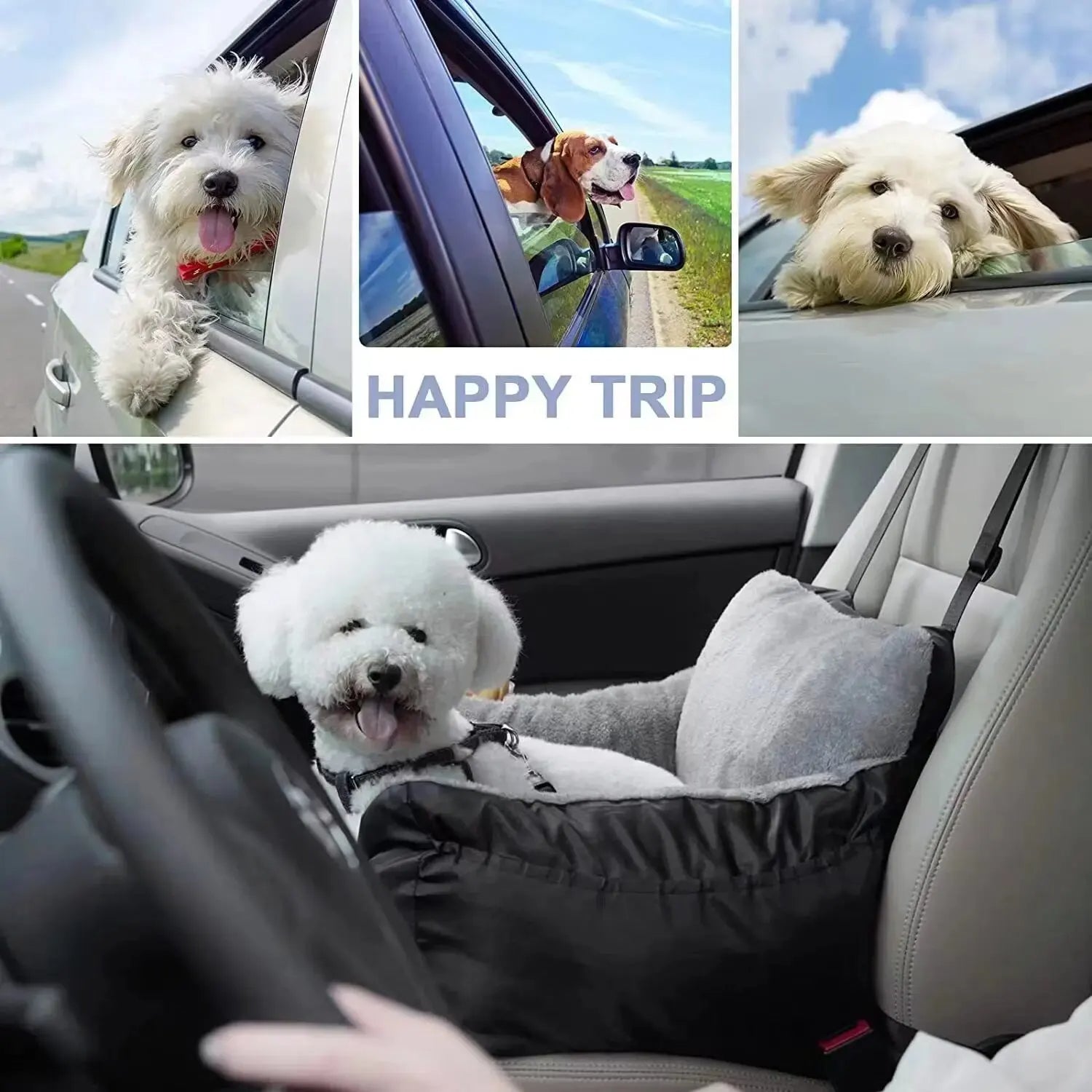 Dog Car Seat with Seat Belt Washable Dog Booster Seat for Small Dogs, Anti-Slip Travel Pet Car Bed for Front or Back Seat, Adjustable Safety Buckle, with Convenient Storage Pockets - Delicate Leather