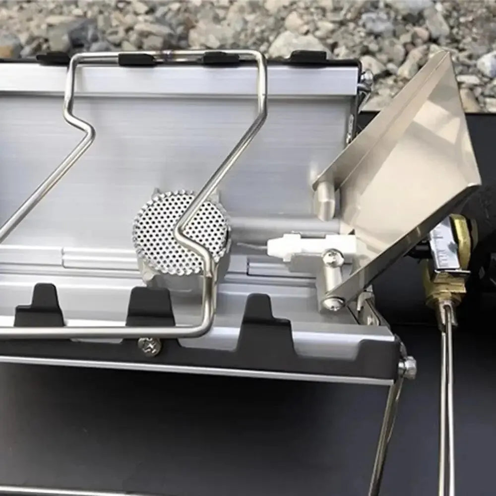 Folding Cassette Stove 2600W: Portable Outdoor Camping Gas Stove, Lightweight Picnic Travel Cooker with Windproof Design - Delicate Leather