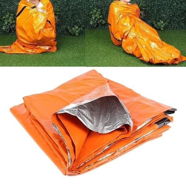 Portable Waterproof Emergency Survival Sleeping Bag: Essential Outdoor EDC Camping Gear, Thermal Sack First Aid Rescue Kit with Mylar Blanket - Delicate Leather