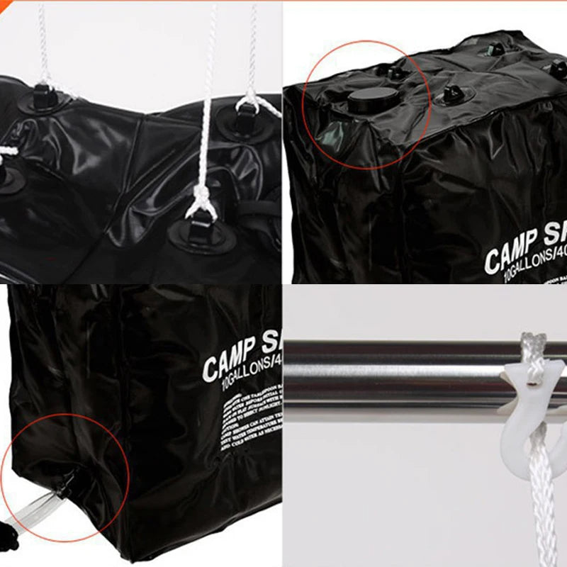 40L Solar Power Fast Heating Camping Shower Bag: Portable Water Storage Bag for Camping, Fishing, Hiking, and Bathing, Includes Shower Head for Convenient Outdoor Use - Delicate Leather