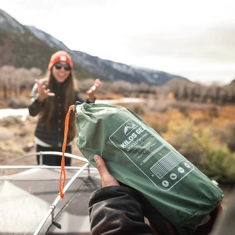 Outdoor Inflatable Air Mattress with Built-in Pillow Pump 10cm Thickness Ultralight Sleeping Pad, Splicing Mattress Ideal for Camping - Delicate Leather