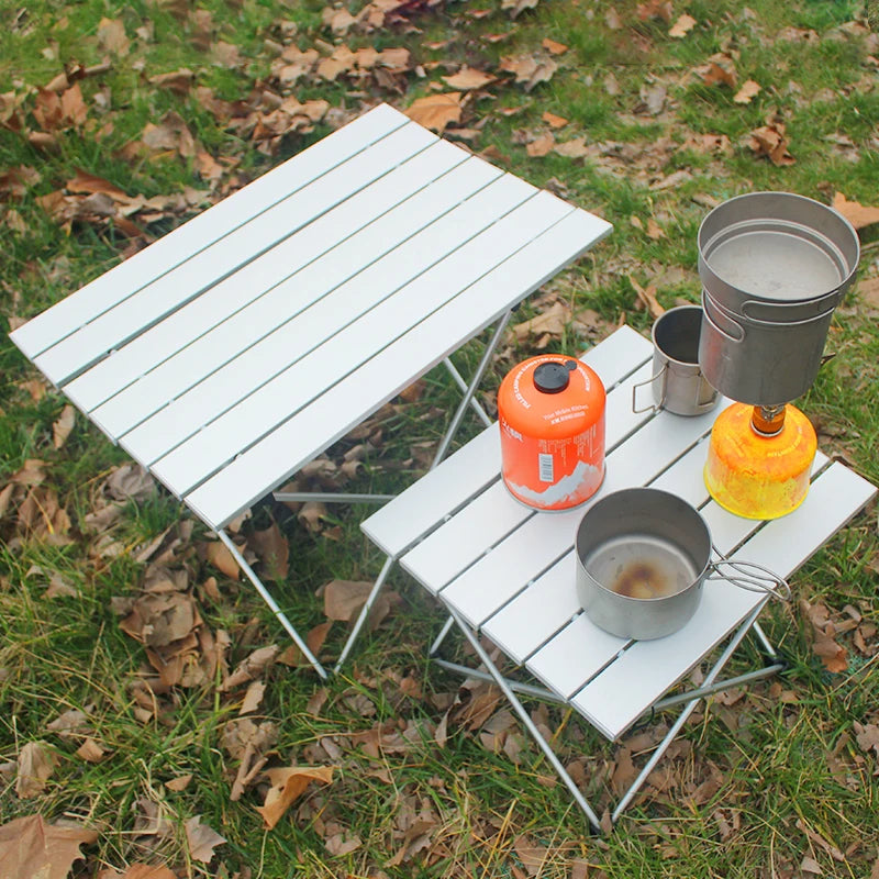 UltraPort Compact Camp Table Outdoor Folding Table, Portable Camping Side Table made of Ultralight Aluminum. Ideal for Camping, Picnics, and Beach Trips - Delicate Leather