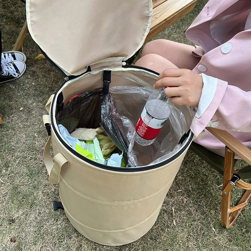 Outdoor Portable Foldable Trash Can Portable Camping Garbage Bin Home Toy Clothing Storage Yard Garden Deciduous Garbage Bag - Delicate Leather