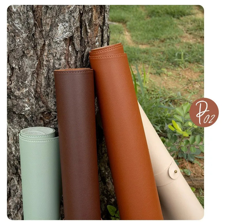 Table Mat Camping Wood Roll Table Mat PU Leather Thicken Waterproof Heat-Resistant Wooden Desk Pad For Outdoor Picnic BBQ - Delicate Leather