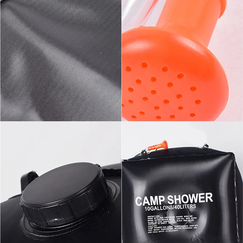 40L Solar Power Fast Heating Camping Shower Bag: Portable Water Storage Bag for Camping, Fishing, Hiking, and Bathing, Includes Shower Head for Convenient Outdoor Use - Delicate Leather