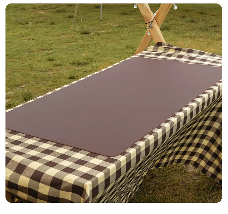 Table Mat Camping Wood Roll Table Mat PU Leather Thicken Waterproof Heat-Resistant Wooden Desk Pad For Outdoor Picnic BBQ - Delicate Leather