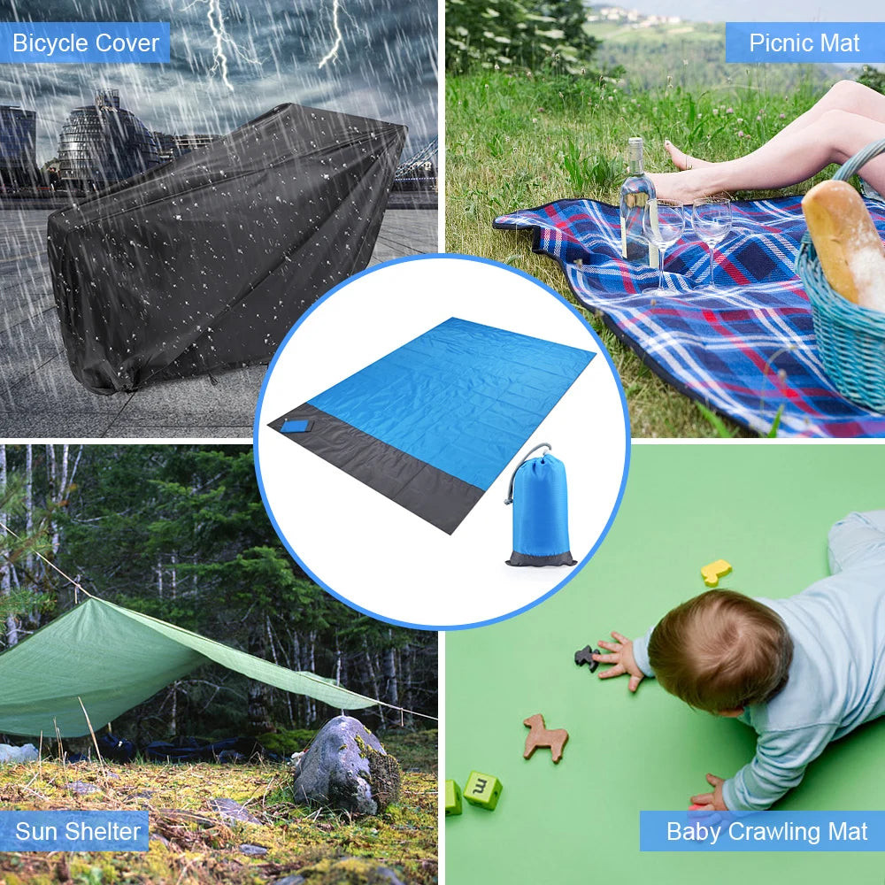 Waterproof Outdoor Beach Blanket Portable Picnic Mat and Camping Ground Mat, Doubles as Sun Shade Tent Tarp. Includes Storage Sack for Convenient Sleeping Gear Tool - Delicate Leather