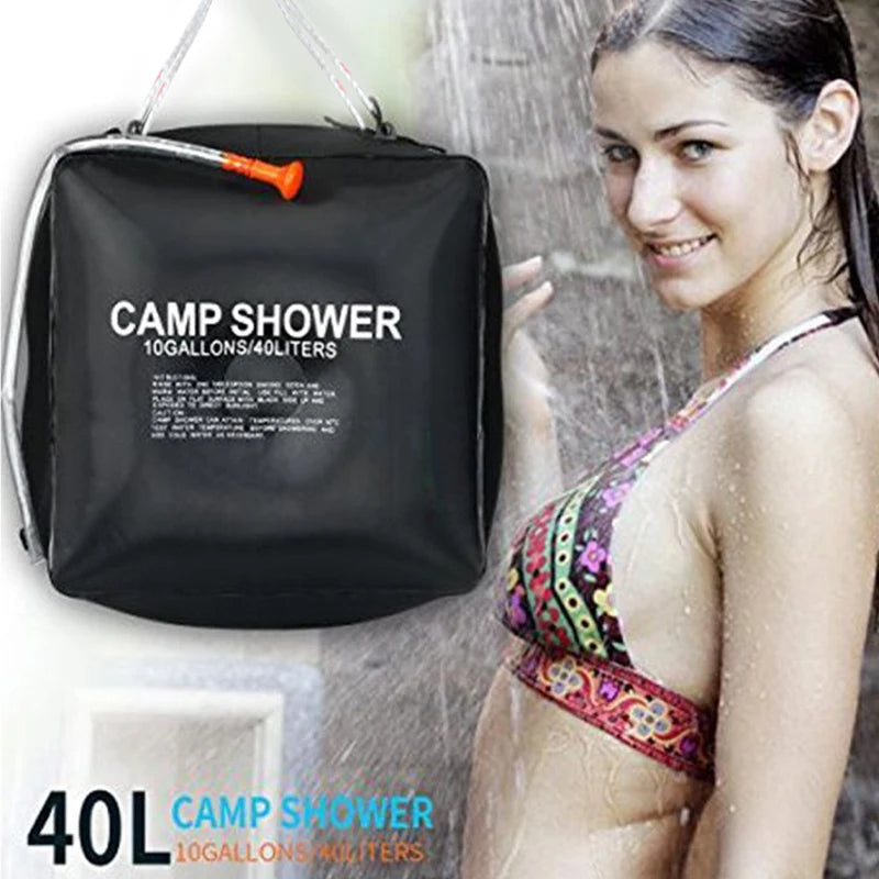 40L Solar Power Fast Heating Camping Shower Bag: Portable Water Storage Bag for Camping, Fishing, Hiking, and Bathing, Includes Shower Head for Convenient Outdoor Use - Delicate Leather
