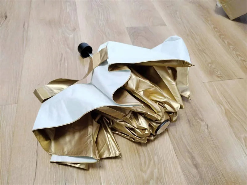 Manual Folding Umbrella with Fan & LED Lighting: Sunscreen UV-Proof Umbrella with USB Charging, Portable Cooling Mini Women Sunshade Umbrella for Outdoor Use - Delicate Leather