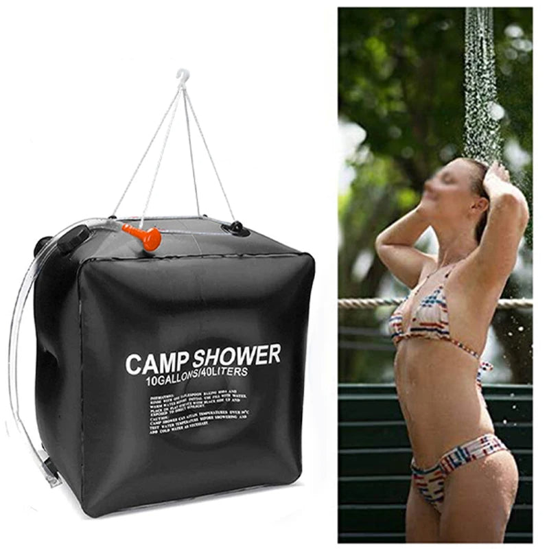 40L Solar Power Fast Heating Camping Shower Bag: Portable Water Storage Bag for Camping, Fishing, Hiking, and Bathing, Includes Shower Head for Convenient Outdoor Use - Delicate Leather