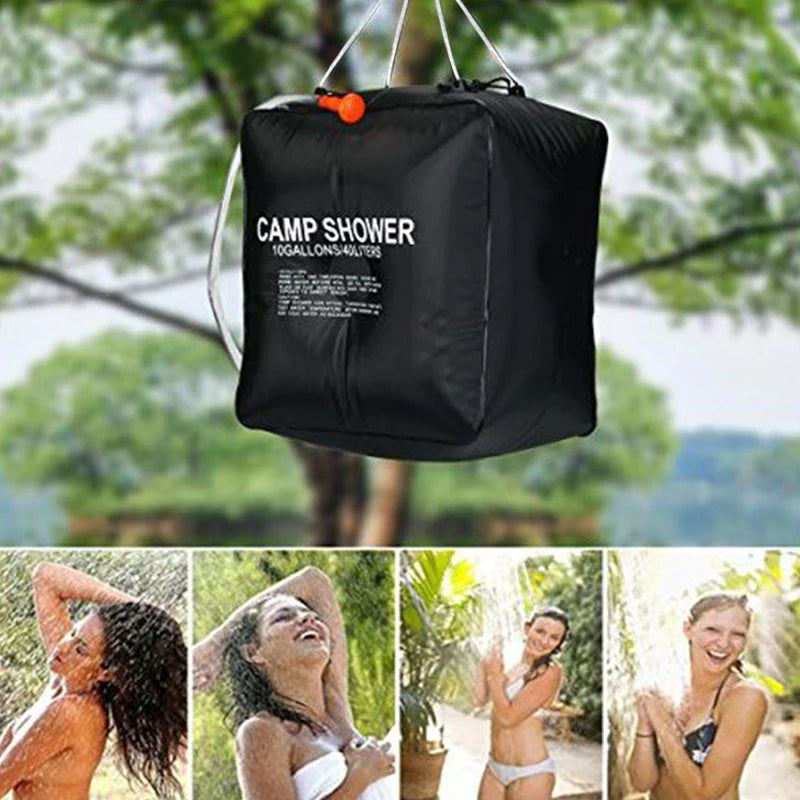 40L Solar Power Fast Heating Camping Shower Bag: Portable Water Storage Bag for Camping, Fishing, Hiking, and Bathing, Includes Shower Head for Convenient Outdoor Use - Delicate Leather
