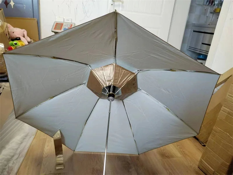 Manual Folding Umbrella with Fan & LED Lighting: Sunscreen UV-Proof Umbrella with USB Charging, Portable Cooling Mini Women Sunshade Umbrella for Outdoor Use - Delicate Leather