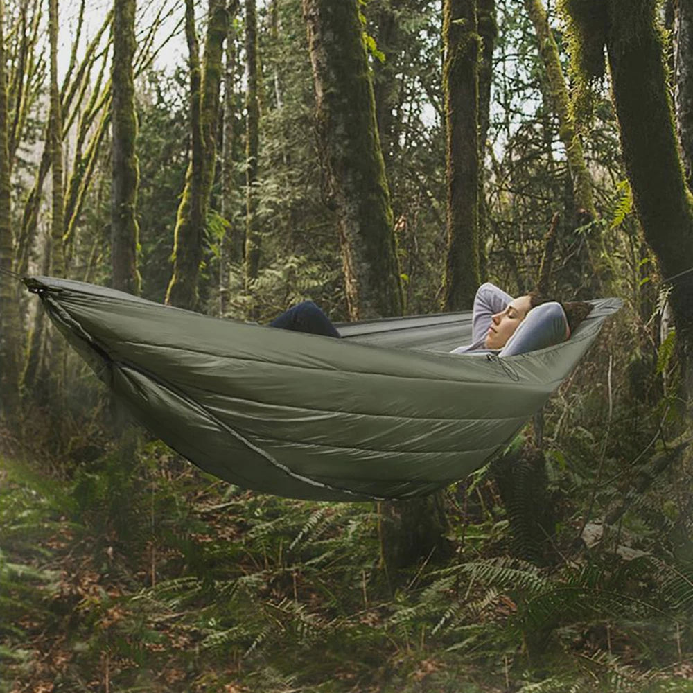 Multifunctional Hammock Underquilt Sleeping Bag Winter Warm Hammock Under Blanket Poncho, Ideal for Camping, Traveling, and Swinging. Includes Convenient Storage Bag - Delicate Leather