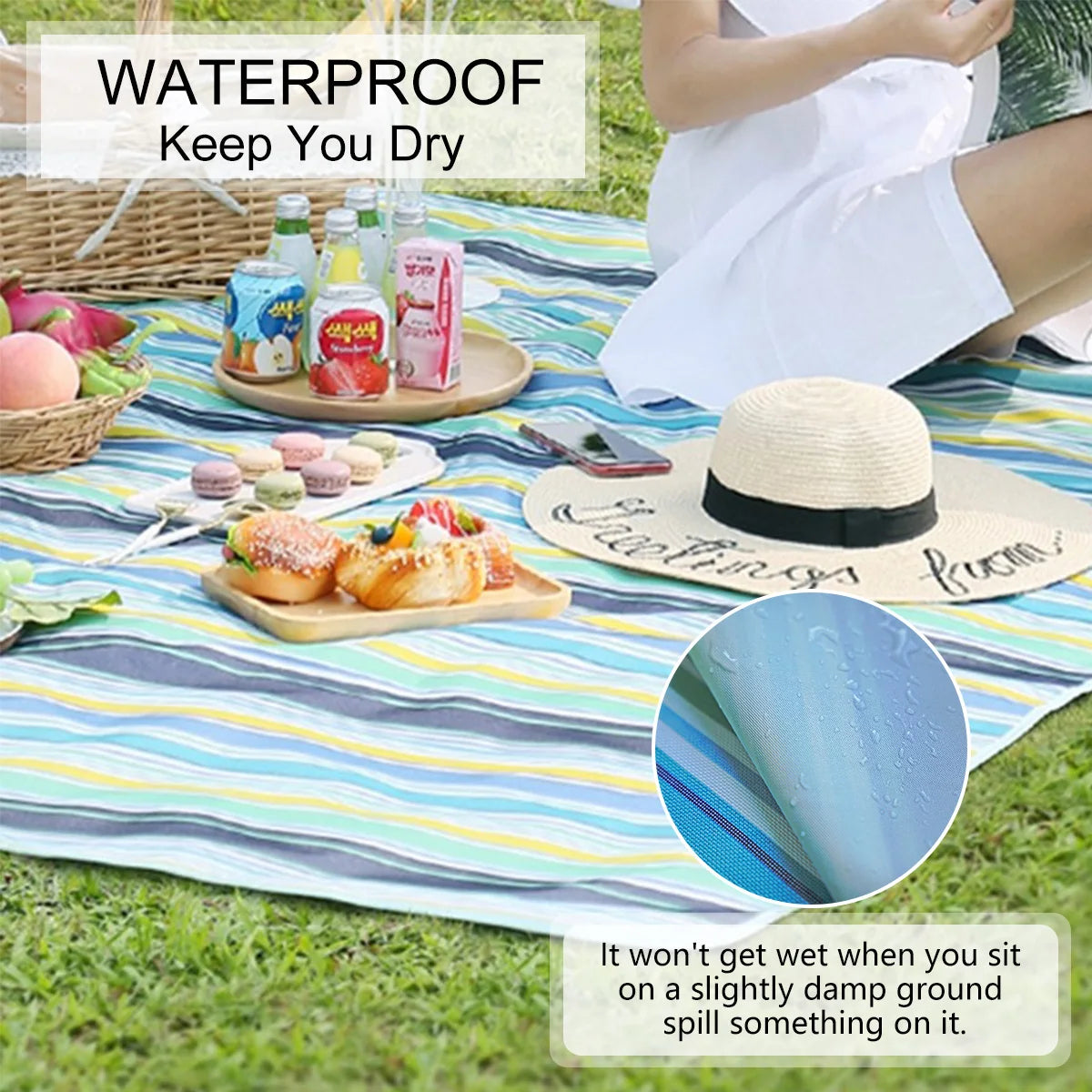 Outdoor Portable Picnic Blanket Waterproof Beach Cushion Mat for Baby Sleeping, Moistureproof Plaid Multiplayer Camping Mat