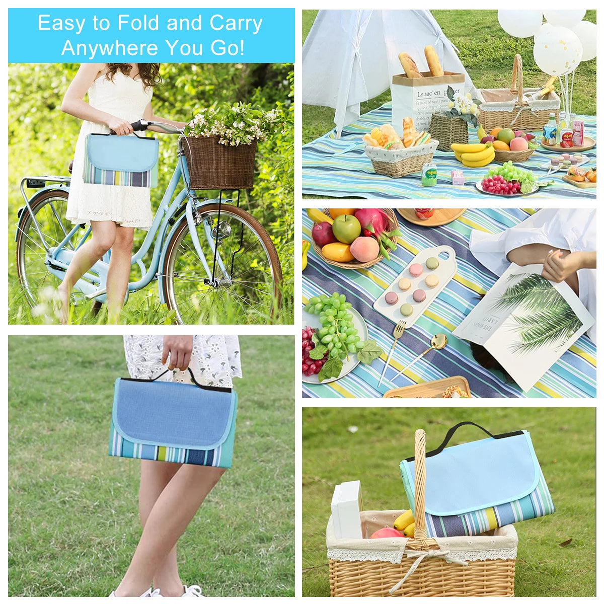 Outdoor Portable Picnic Blanket Waterproof Beach Cushion Mat for Baby Sleeping, Moistureproof Plaid Multiplayer Camping Mat