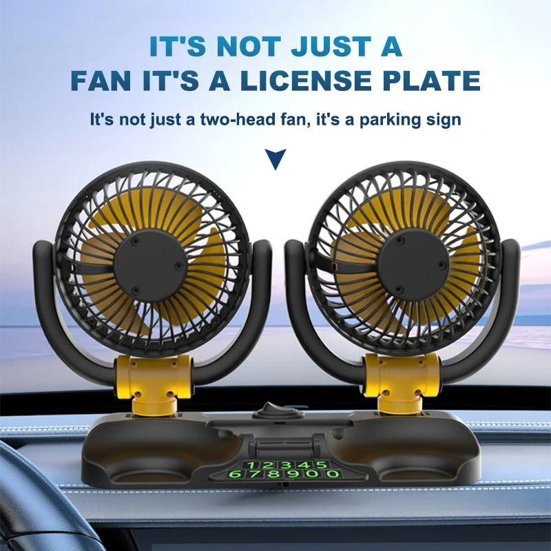 5/12/24V Car Fan Cooling Car Fan 2 Speed USB 360 Degree Adjustable Dual Head Electric Car Cooler for Truck Home Office - Delicate Leather