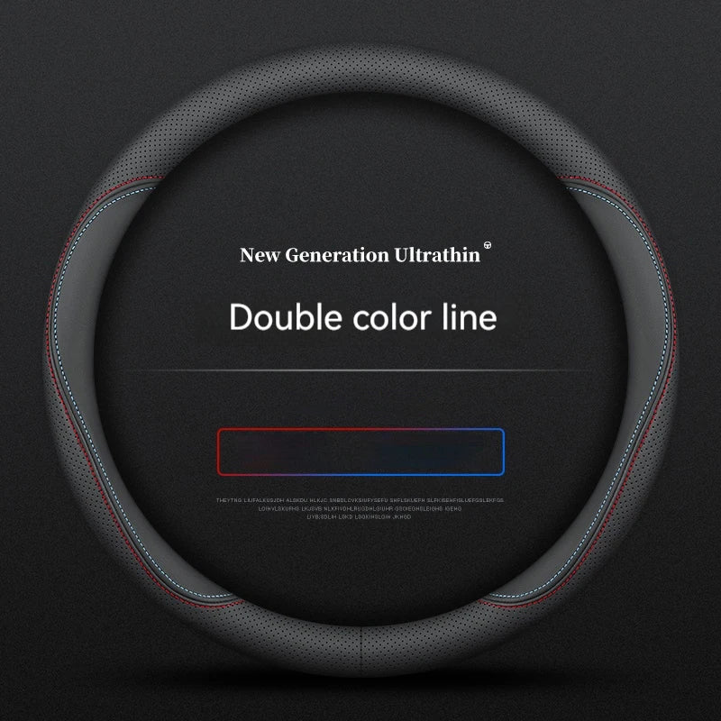 Full Leather Steering Wheel Cover – Ultra-Thin, Non-Slip, Breathable, Universal 14.5–15.5 Inch, All-Season Protection - Delicate Leather