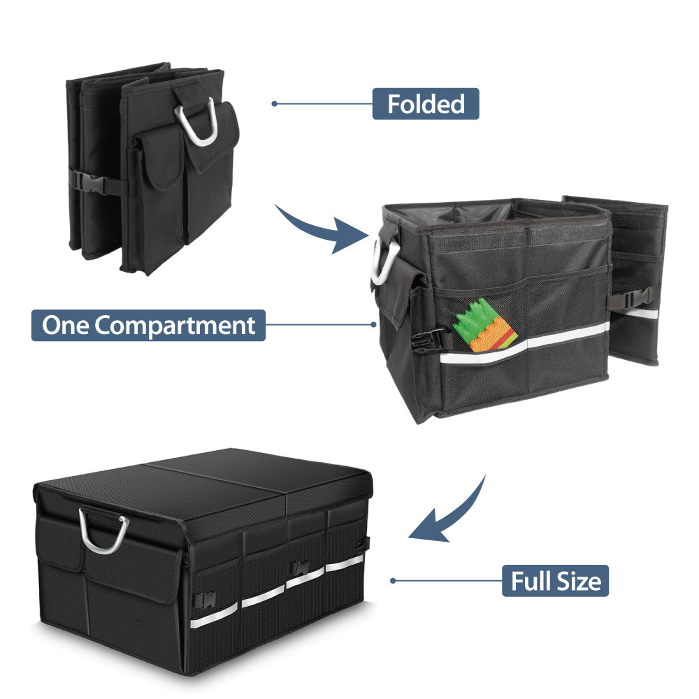 Collapsible Reflective Stripe Expandable Large Capacity Waterproof Car Trunk Organizer With Cover - Delicate Leather